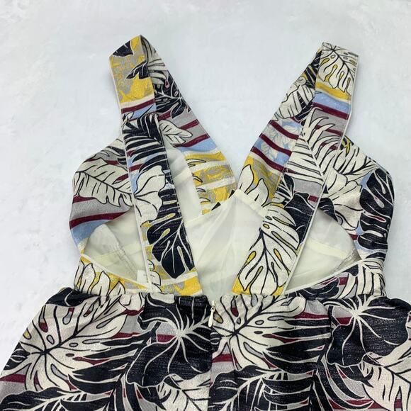 H&M Womens Sz 6 Yellow Palm Open Back Cocktail Sundress Coastal Beach Summer - Picture 3 of 9